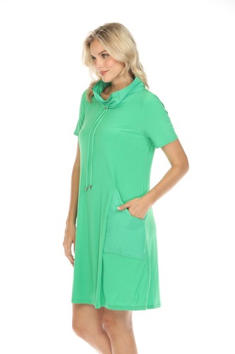 Joseph Ribkoff Island Green Cowl Neck Short Sleeve T-Shirt Dress 231141S24 - Picture 3 of 10