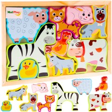 MalPlay Holzpuzzle Bauernhof Zoo Tiere Steckpuzzle Montessori Kinder puzzle 
