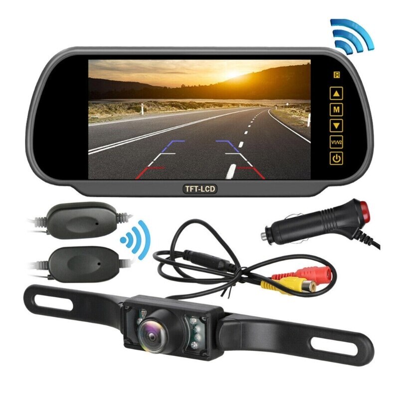 Bileeko Wireless Car Mirror 7"Monitor Vehicle Backup Camera License Plate Camera