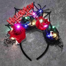Halloween LED Black Rose Spider Web Headband Tiara Day of the Dead Headband new