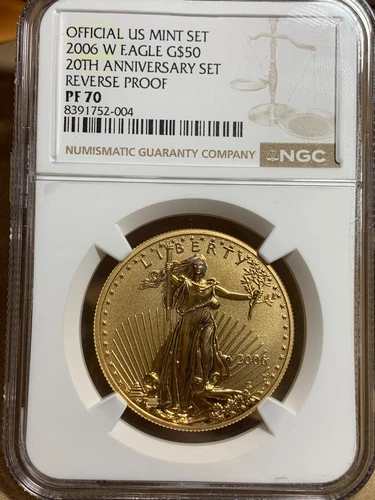 2006 W $50 American Eagle 20 Anniversary 1 Oz Gold Reverse Proof Coin NGC PF70