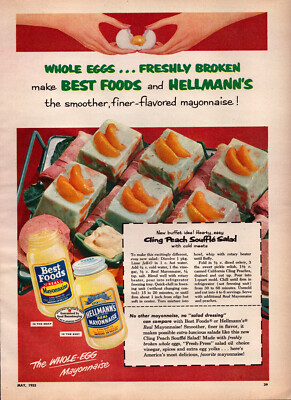 Hellmann's REAL Mayonnaise Mayo Peach Salad Recipe Vintage Print Ad 1953