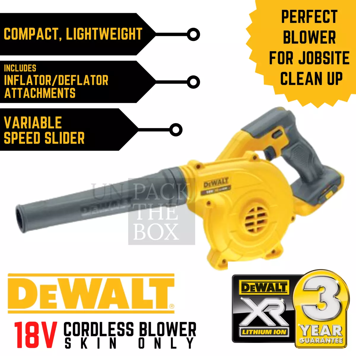 DeWALT Cordless Blower 18V Lightweight Compact Li Ion Batt Skin