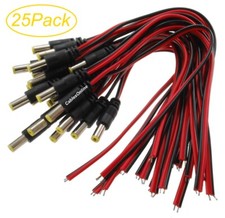 25-Pack 10" Security Camera 5.5mm/2.1mm DC Power Pigtails w/ Male Plugs