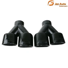 Pair 67mm Black Weld-on Dual Exhaust Pipe Muffler Tips Square Tip Twin Outlets