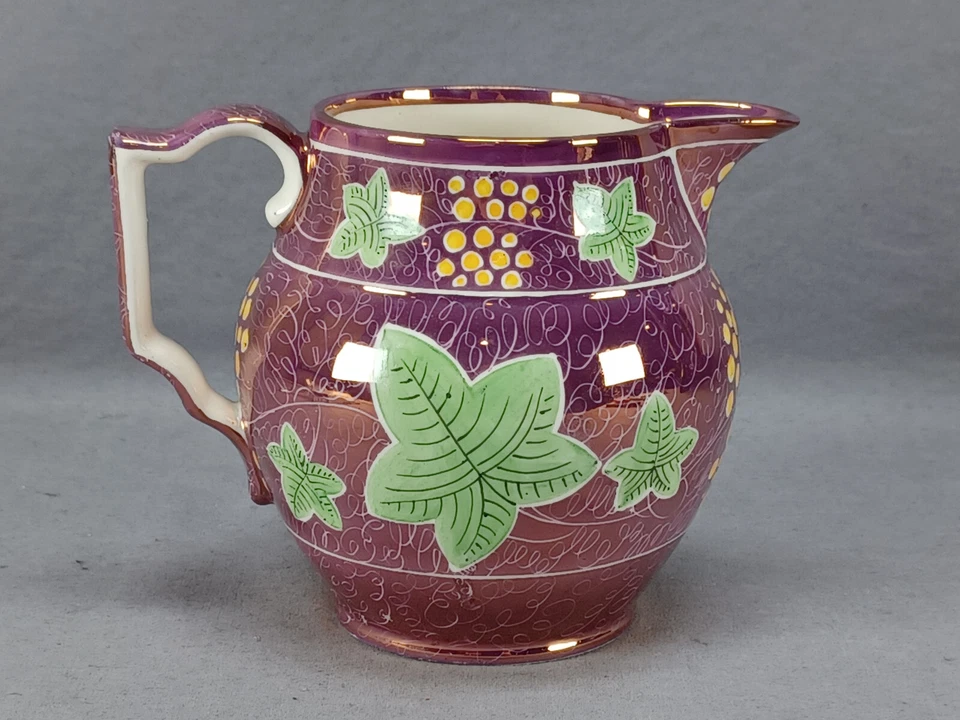 British Polychrome Decorated Pink Resist Luster 5 1/4 Inch Jug Circa 1820 - Image 3 of 4
