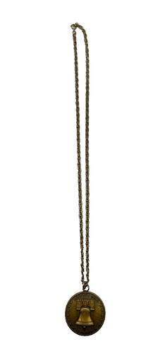 Brass Tone Liberty Bell Coin Pendant Necklace LFCU Dedication Jewelry - Picture 2 of 4