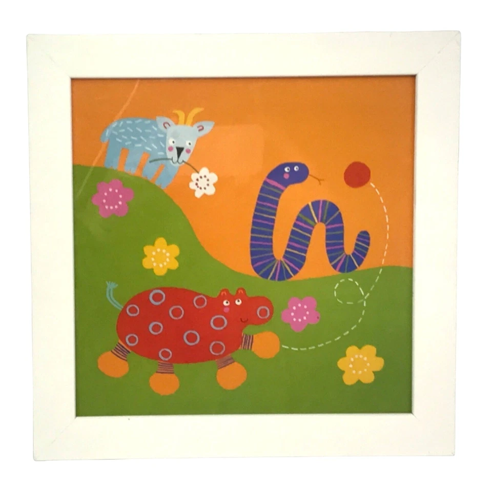 Vintage Framed Art Print 1999 IKEA Fantasi Barnslig 12 x 12 Hippo Worm Goat - Image 2 of 4