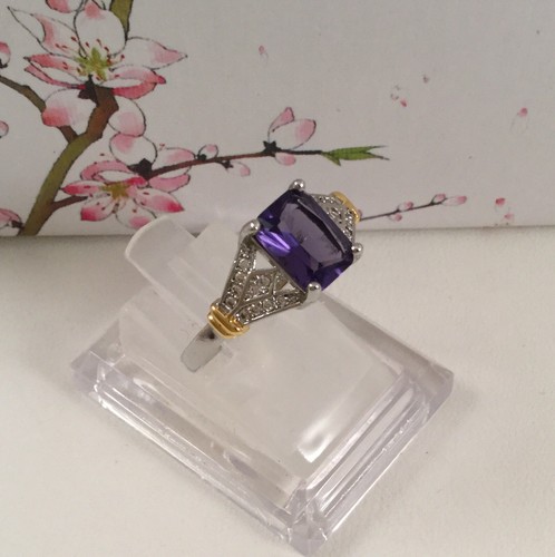 Vintage Jewellery Sterling Gold Ring Amethyst Sapphires Antique Deco Jewelry - Picture 9 of 10