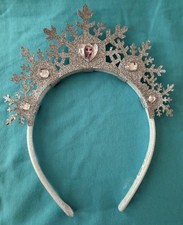 Disney Frozen Princess Elsa Crown Silver Glitter Snowflakes With Gems Costume