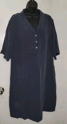 Poetry Blue Midi Tshirt Short Sleeve Dress VT34 Tencel & Linen Blend Size US 10