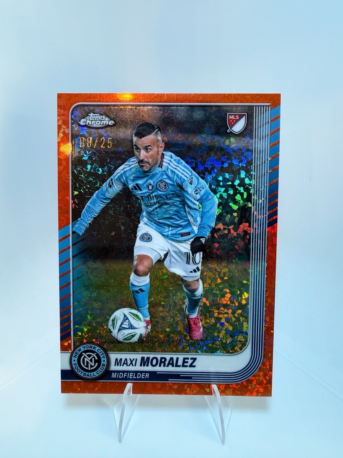 Maxi Moralez Topps Chrome MLS 2025 #112 Orange Mini Diamond 08/25 NYCFC