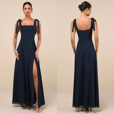 NWT Lulu’s Love Me Forever Navy Blue Square Neck Maxi Dress Extra Small Romantic