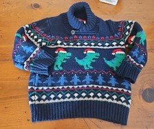 The Childrens Place Boy Christmas Sweater 12-18 Months Navy Blue Green Dinosaurs