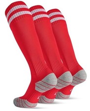 Soccer Socks for Kids Youth Adult, Cotton Football Softball Medium Red-3 Pairs