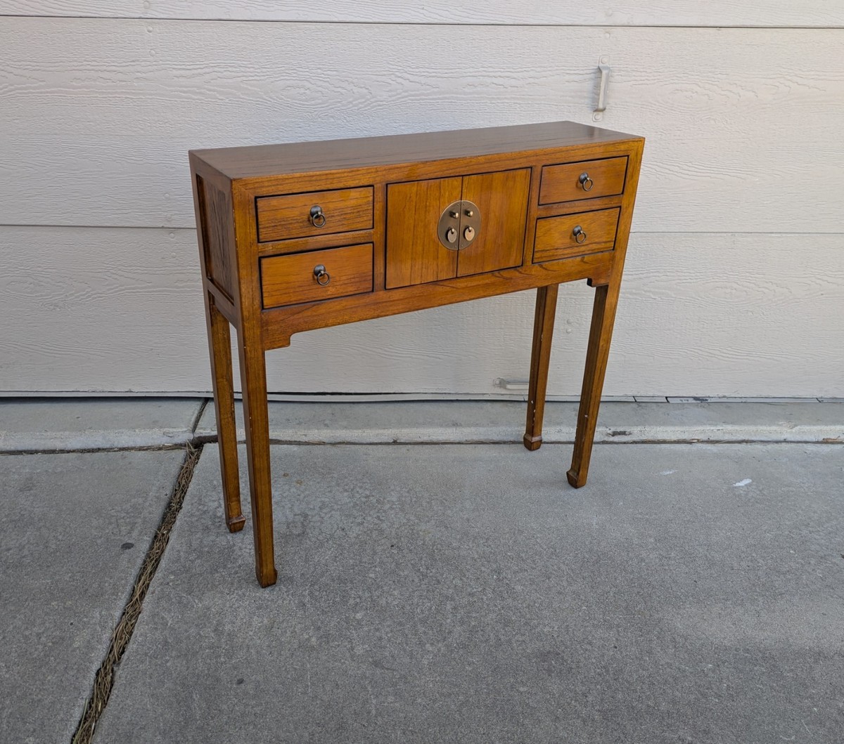Vtg Asian Chinoiserie Ming Console Entry Narrow Table Cabinet w