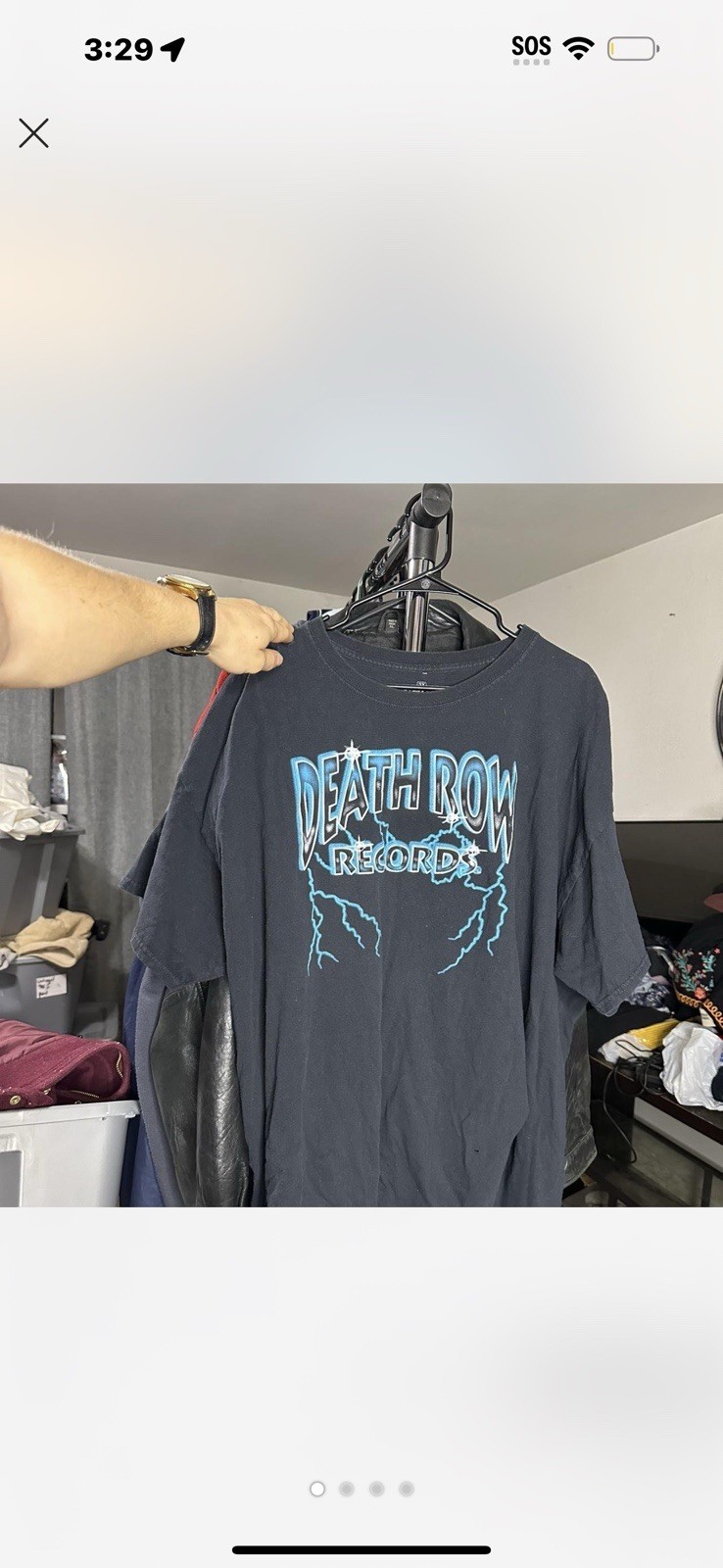 FILA T shirt nera da uomo Death Row Records Lightning taglia large maglietta grafica rapper