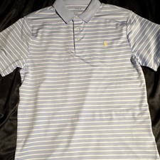 Polo Ralph Lauren Performance Men's Light Blue Striped Polo Shirt XL Short Slee  