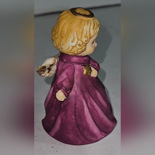 Vintage Bisque Angel BELL GiftCo Purple Dress PERFECT - Picture 2 of 8
