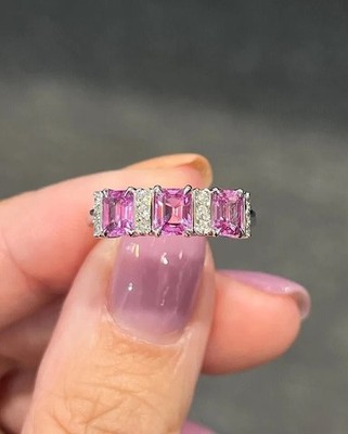 5.00 Ct Emerald Cut Sapphire & Moissanite Women's Ring 14k White Gold Plated