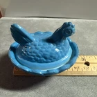Vintage Westmoreland Blue Milk Glass Mini Hen on Nest (head has been glued On)