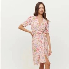 NWT Reformation Laurent Pink Floral Wrap Midi Dress V-Neck Size Small