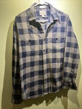 J. Crew Mid Weight Flannel Double Brushed Shirt Men's Size Medium Blue Plaid Top