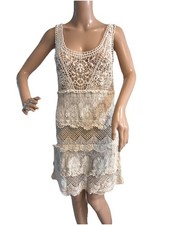 American Eagle Crochet Sleeveless Mini Dress M Swim CoverUp Beige