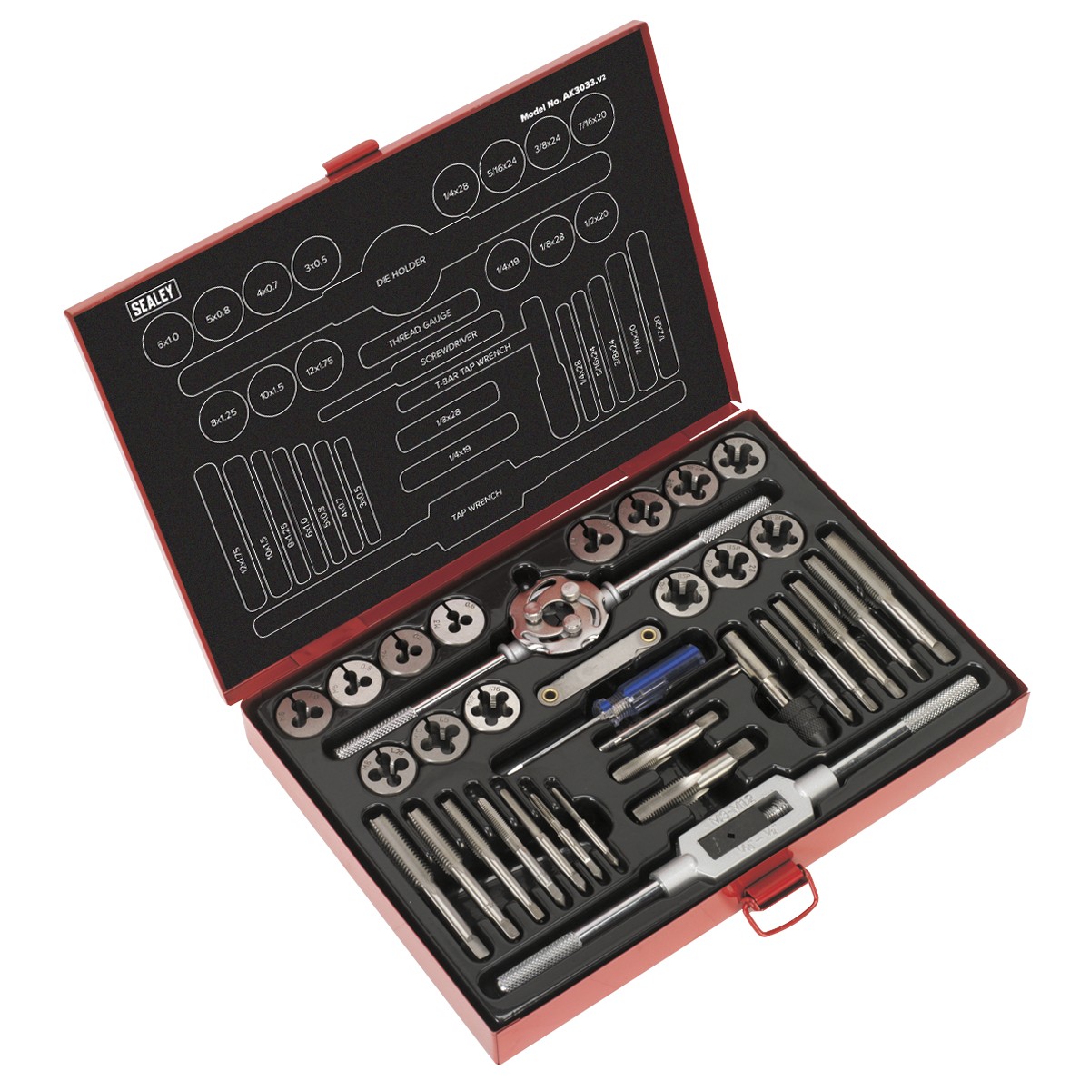 Sealey Ak3033 Tap And Die Set Split Dies 33Pc Metric/Unf/Bsp - Image 5