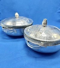 Vtg Aluminum Casserole Dishes w/Glass Bowls Kitchen Serve Ware Fire King Pyrex