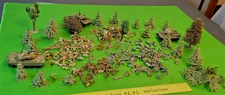 HUGE LOT OF VINTAGE AIRFIX WW2 H/O SCALE SOLDIERS, TREES AND ZYLMEX TANKS