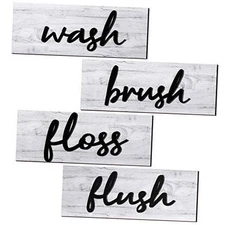  4 Pieces Farmhouse Bathroom Wall Decor Wash Signs Rustic Hanging Wooden White