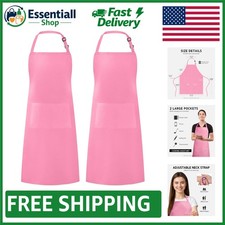 Adjustable Bib Apron with 2 Pockets - Stylish Hot Pink Cooking Essential