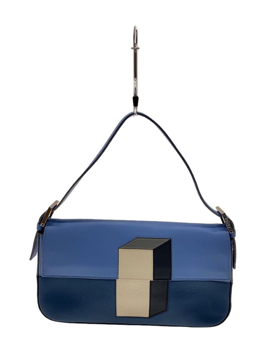 FENDI Baguette Leather Blue Handbag with Colorful Interior Pre-Owned