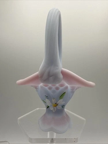 Fenton Blue Burmese Daisy Mini 4" Hand Painted CC Hardman #9 Glass Basket