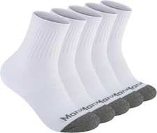 Mens 100 Cotton Cushioned Ankel Socks, Athletic One Size, 5 Pairs White