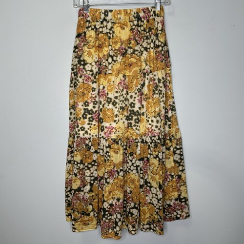 Ba&Sh Damen Maxirock Aquarell Tagebuch Blumen Stufen Ocker Print XS - Bild 2 von 15