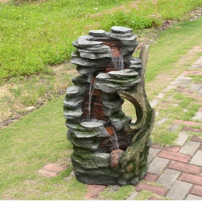 Rustic Stream Outdoor Water Fountain with Cool Glow Lighting