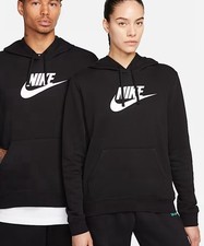 NEW Nike Womens Small Sportswear Club Fleece Logo Pullover Hoodie - Black