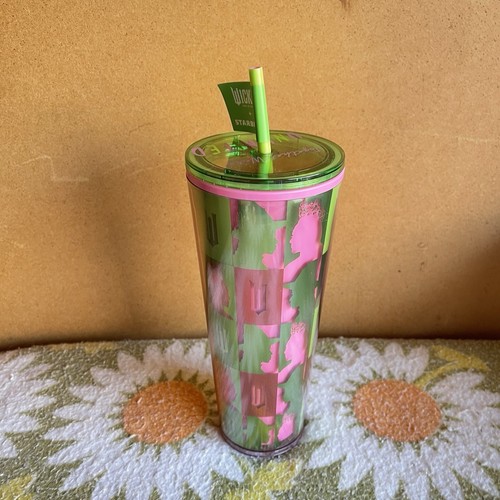 STARBUCKS WICKED Pink Green Face Unlimited Cold Cup Glinda Elphaba Checked - Picture 2 of 5