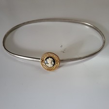 Vintage 80's Gold Metal Stretch Belt With Blue Cameo Buckle