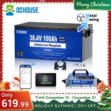 36V 100AH Golf Cart Lifepo4 Lithium Battery with 25A Charger Metal Case BMS RVs