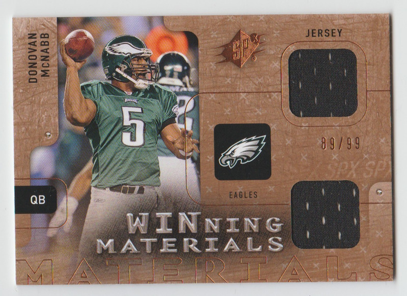 DONOVAN McNABB Eagles 2009 SPx Winning Materials DUAL GAME-USED Jersey Card /99