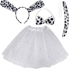 Dxhycc Dalmatian Costume Set Dog Ears Headband Bowtie Tail Tutu for Kids...