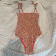 Aerie Cheeky Coral Space Dye Bandeau One Piece Tie Shoulder Swimsuit Size Small