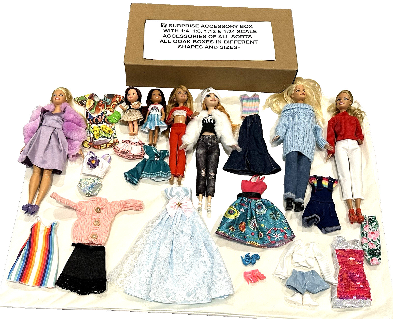 CURVY BARBIE CHELSEA STACIE OUTFITS AS SHWN +MYSTERY ACCESSO