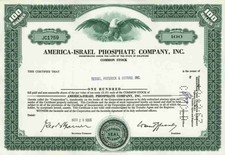 America Israel Phosphate Co. 1966 Delaware Negev Desert Ultramar Minerals 100 Sh