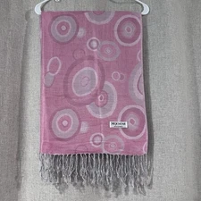 Pashmina Pink Circles - Scarf Wrap Shawl Fringe 28 x 70 - 100% Pashmina 