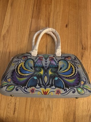 Anuschka Leather Handbag Hand Painted Chicken Print Shoulder Bag With Crossbody