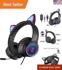 Cat Ear Gaming Headphones Wired AUX 3.5mm with LED Light, Flashing Stereo Gam...
